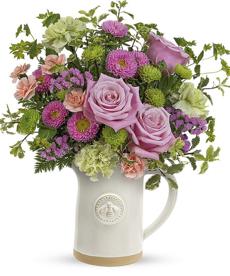 pink and green floral arrangement