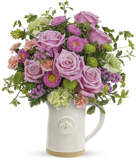 pink and green floral arrangement