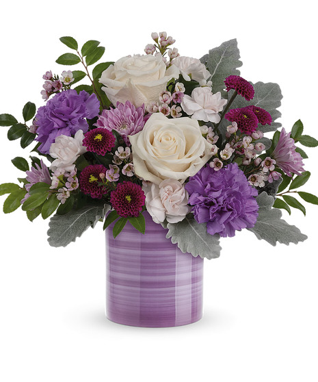 lavender and cream flower arrangement
