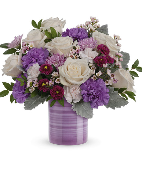 lavender and cream flower arrangement